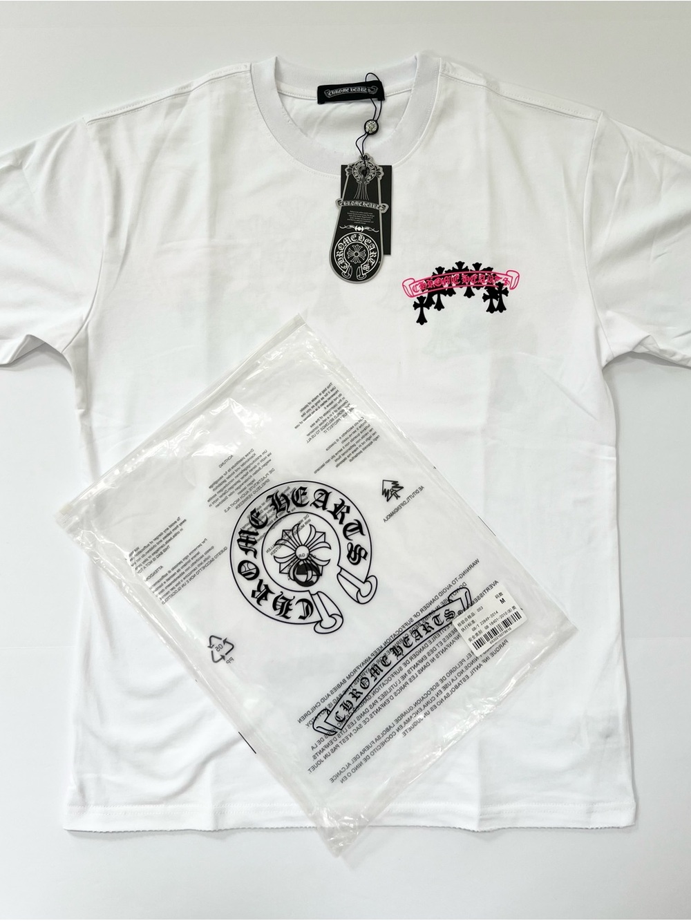 Chrome Hearts White Graphic Logo Tee with Pink Detail